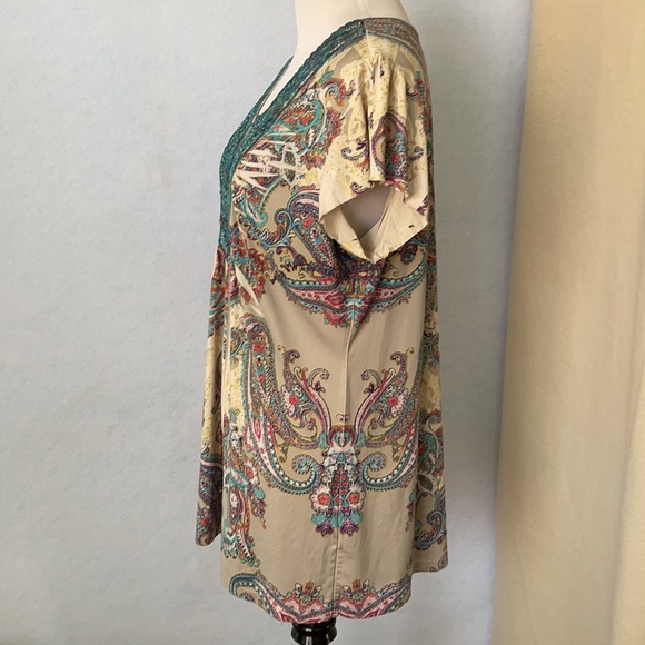 Covington Teal Bling Paisley Print Blouse - Picture 10 of 12